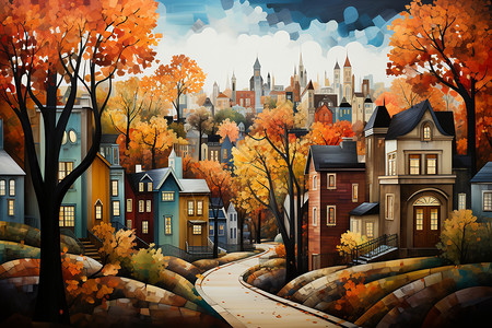城镇景观创意秋天色城市建筑景观设计图片