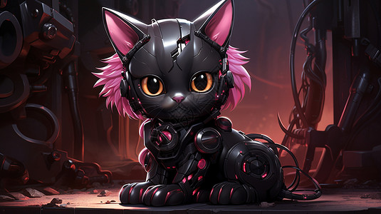 黑色的机甲小猫背景图片