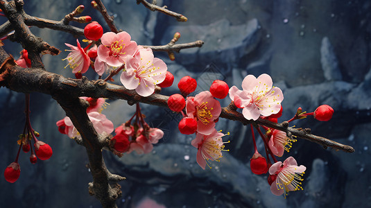 树枝上的植物梅花背景图片