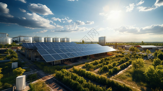 工厂太阳能工厂旁边安装的光伏背景