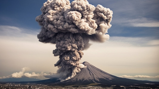 灰城市火山口上的烟雾插画