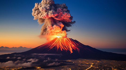 岩浆喷发火山上的烟雾插画