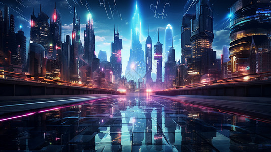 科幻的霓虹灯城市背景图片