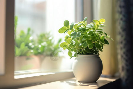 一盆窗台上的绿植背景图片
