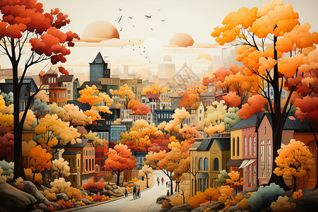 秋天城市建筑景观平面插图图片
