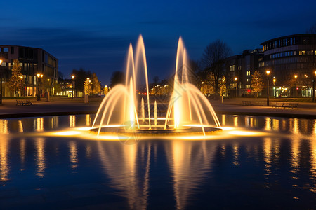 城市喷泉池度假照明喷泉背景