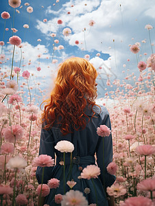 粉色背影粉色花卉世界的少女背影背景