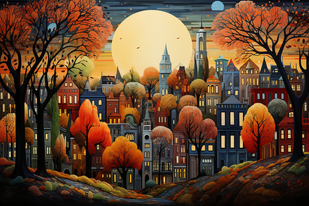 抽象创意的秋天色城市背景图片