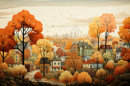 抽象创意的秋天色城市背景图片