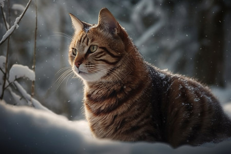 雪地中行走的猫咪图片