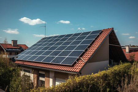 电力安装屋顶上的太阳能电板设计图片