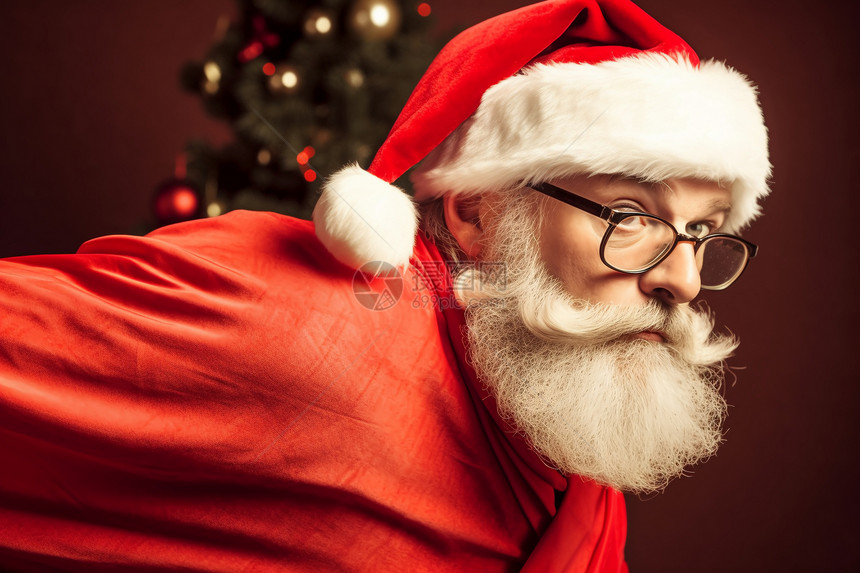 戴眼镜的圣诞老人图片