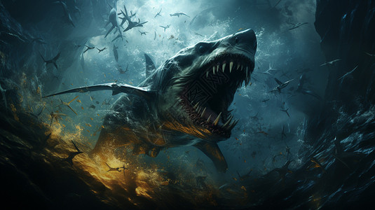深海中可怕的大鲨鱼图片