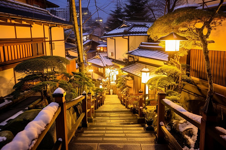 冬天的日本城市景观背景图片