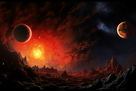 可爱红色星球创意暗黑系血色天空设计图片