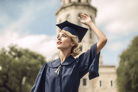 身穿学士服的女学生背景图片