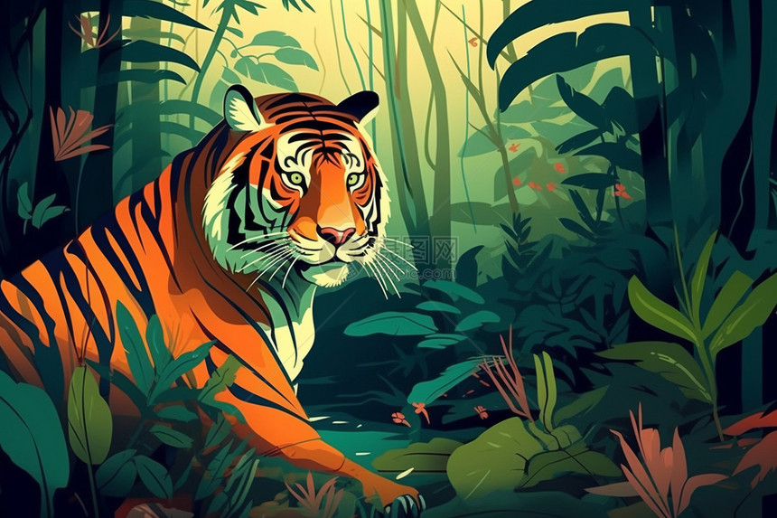 丛林中捕食的老虎图片