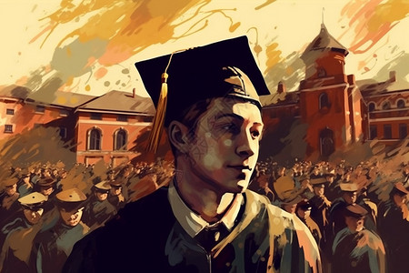 毕业的男大学生油画插图背景图片