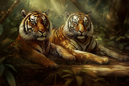 丛林中威猛的老虎背景图片