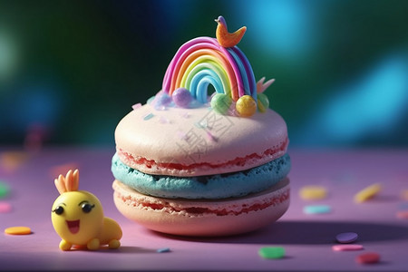 三层彩虹蛋糕可爱的马卡龙设计图片