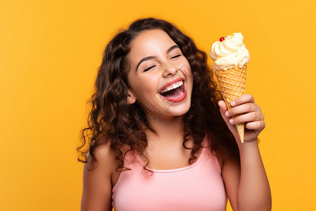 开心吃冰淇淋的人图片