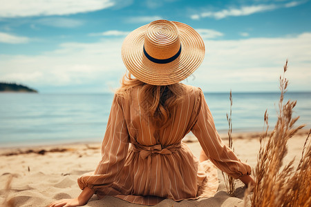 海滨海滩独自度假的女人背景