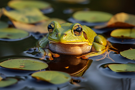 池塘中的牛蛙背景图片