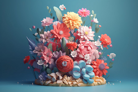 粉彩花瓶立体抽象的花朵插画