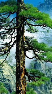 山间的迎宾树背景图片