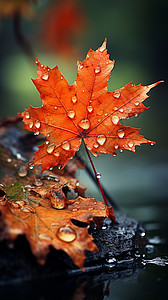 秋雨后的枫叶背景图片