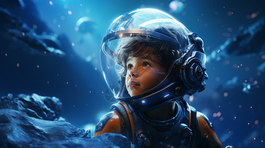 幻想成为宇航员的小男孩图片