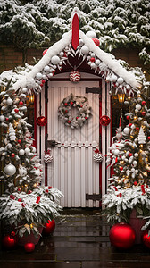 庭院栅栏冬季喜庆的圣诞节户外装饰背景