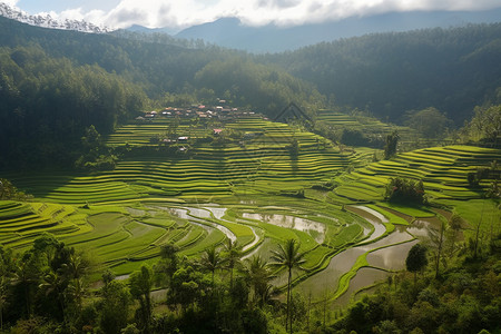 农村绿色的稻田图片