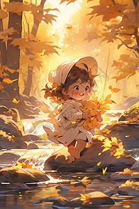 享受秋天风景的女孩图片
