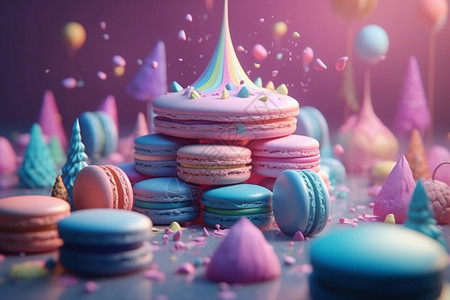 糖霜蛋糕彩色的马卡龙设计图片