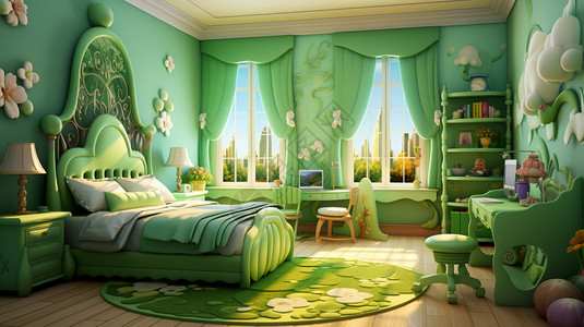 绿色系的儿童房间图片