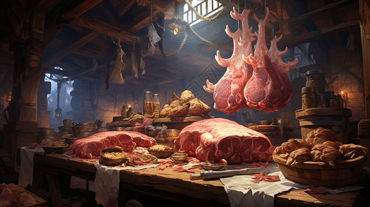 屠宰的肉新鲜屠宰的猪肉插画