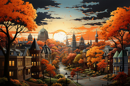 创新艺术的秋天色城市景观背景图片