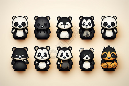 熊猫合集创意插图背景图片
