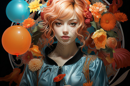 艺术感的橘发少女背景图片
