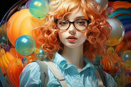 超现实主义的橘发少女背景图片