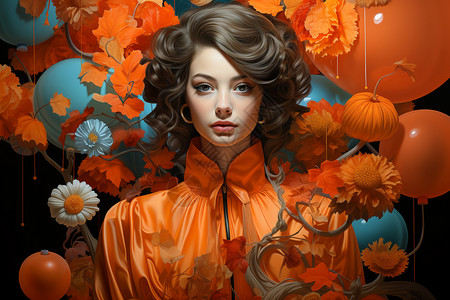橙色色调的时尚少女背景图片