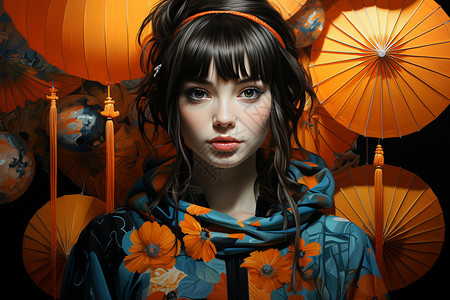 中国风元素的少女背景图片