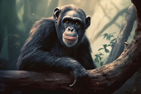 树上强壮的黑猩猩插图背景图片