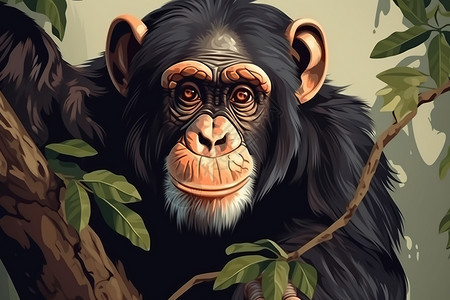 丛林中的黑猩猩插画背景图片