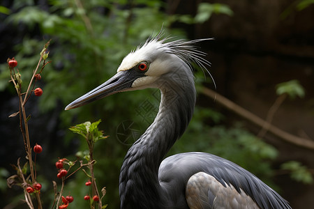 丛林觅食的灰鹤图片