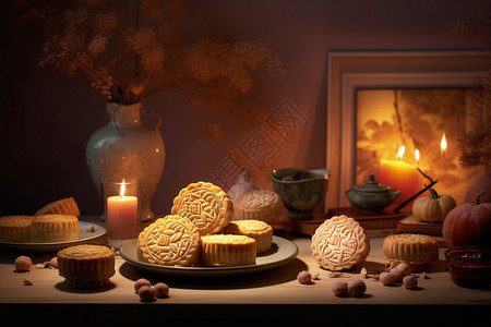 中秋造型庆祝中秋节的月饼背景