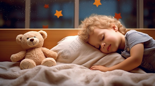 孩子和小熊睡觉的儿童背景
