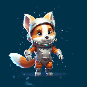 白色小狐狸太空漫步的狐狸插画