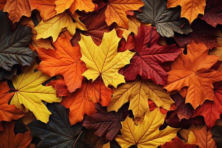 秋季颜色各异的枫叶背景图片